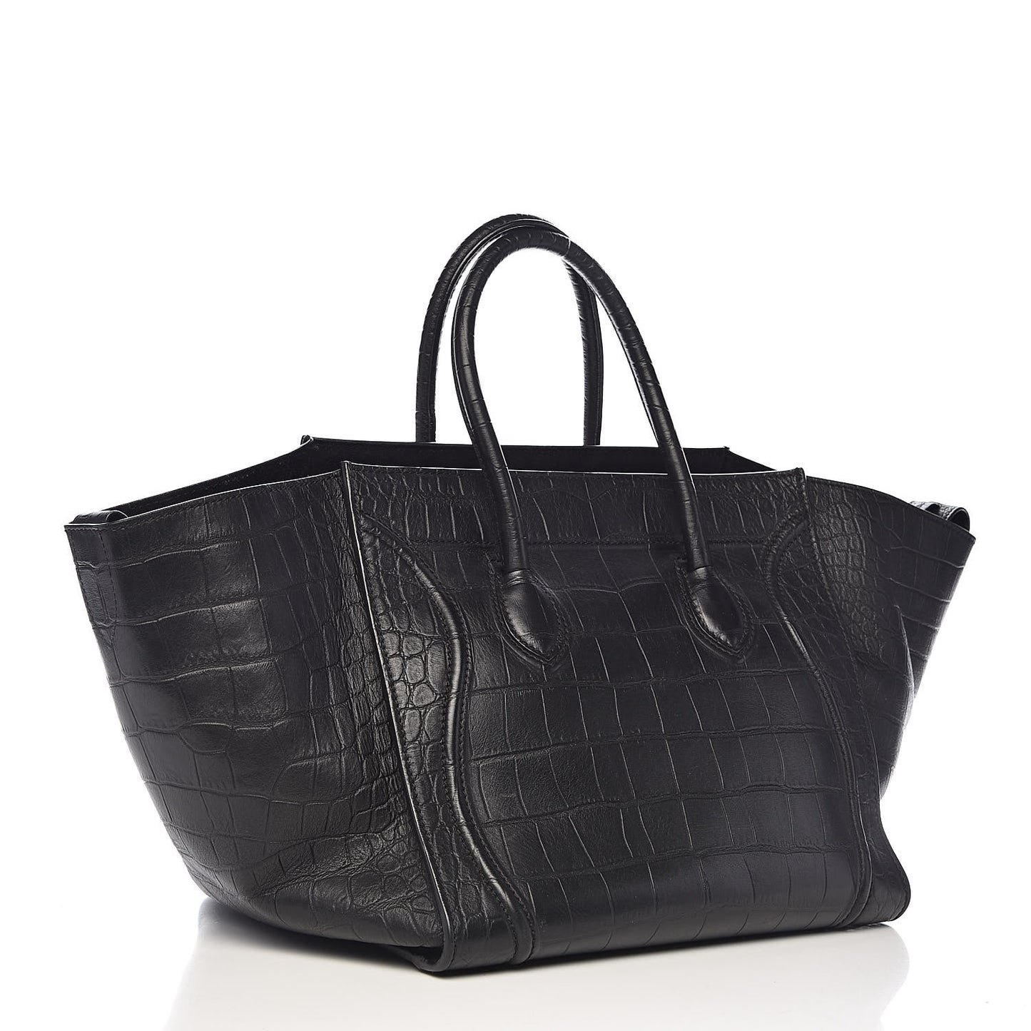 Crocodile Embossed Calfskin Medium Phantom Luggage Black