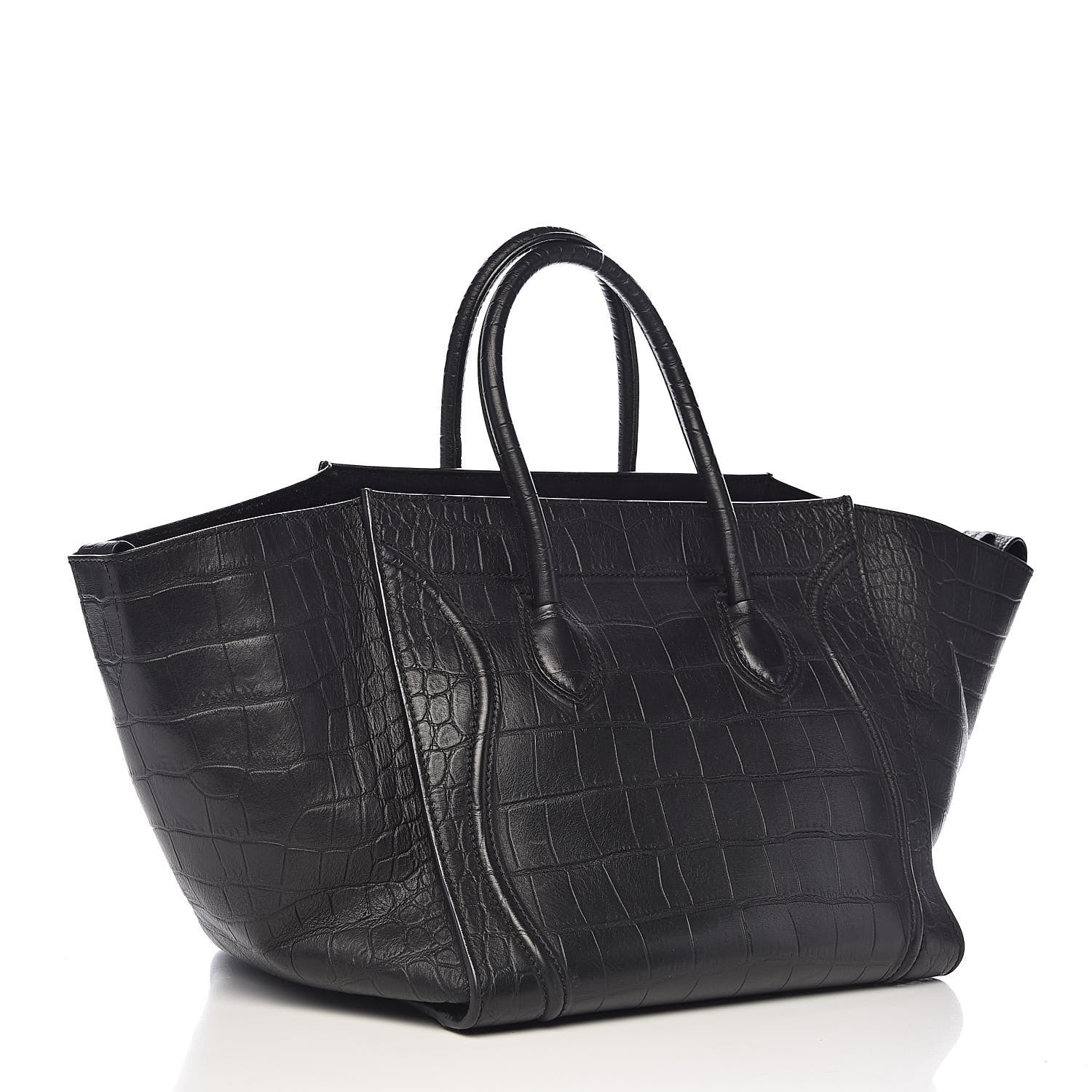 Celine Crocodile Embossed Calfskin Medium Phantom Luggage Black 3 of 11