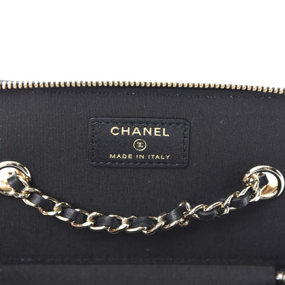 Chanel Raffia Jute Striped Small Vanity Case With Chain Black Beige 6 of 11