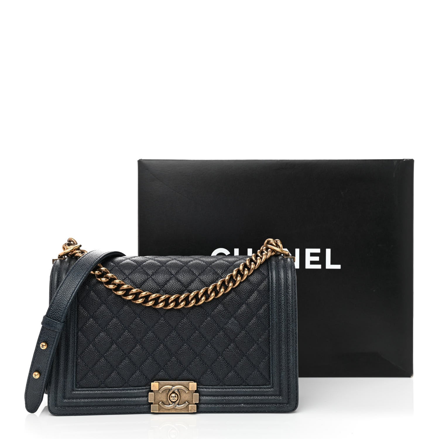 Chanel Caviar Quilted New Medium Boy Flap Dark Navy Blue 13 of 13