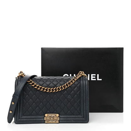 Chanel Caviar Quilted New Medium Boy Flap Dark Navy Blue 13 of 13