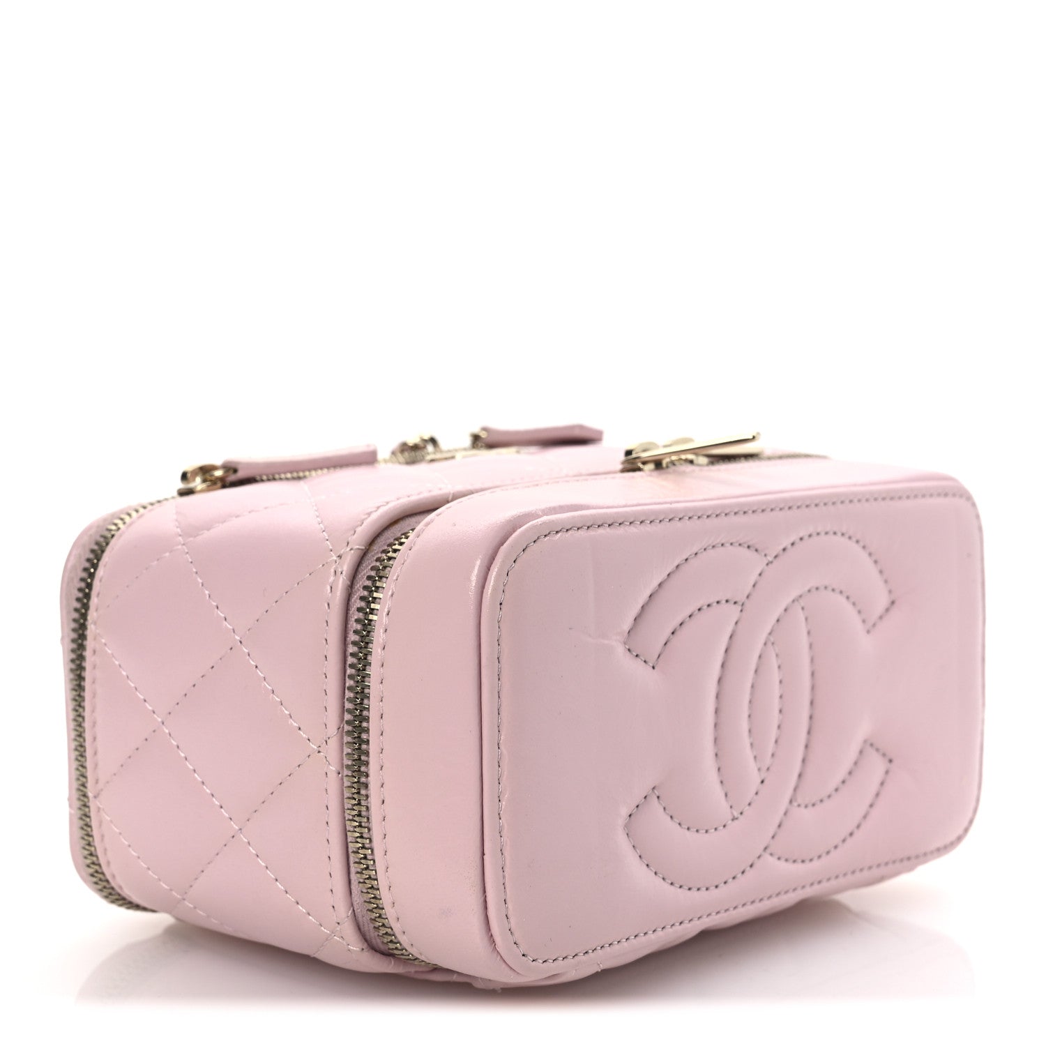 Chanel Shiny Lambskin Quilted Top Handle Vanity Case With Chain Pink 3 of 13