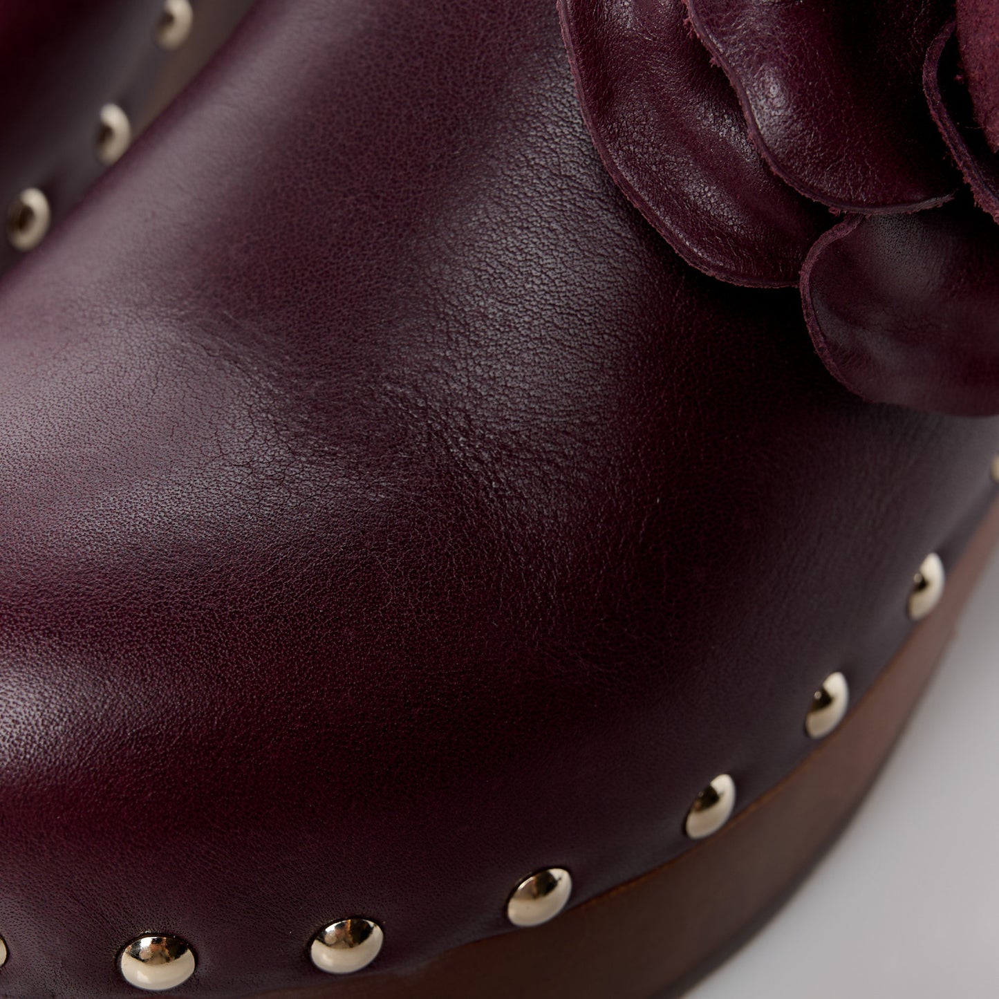 Calfskin Camellia Clogs 36 Dark Purple