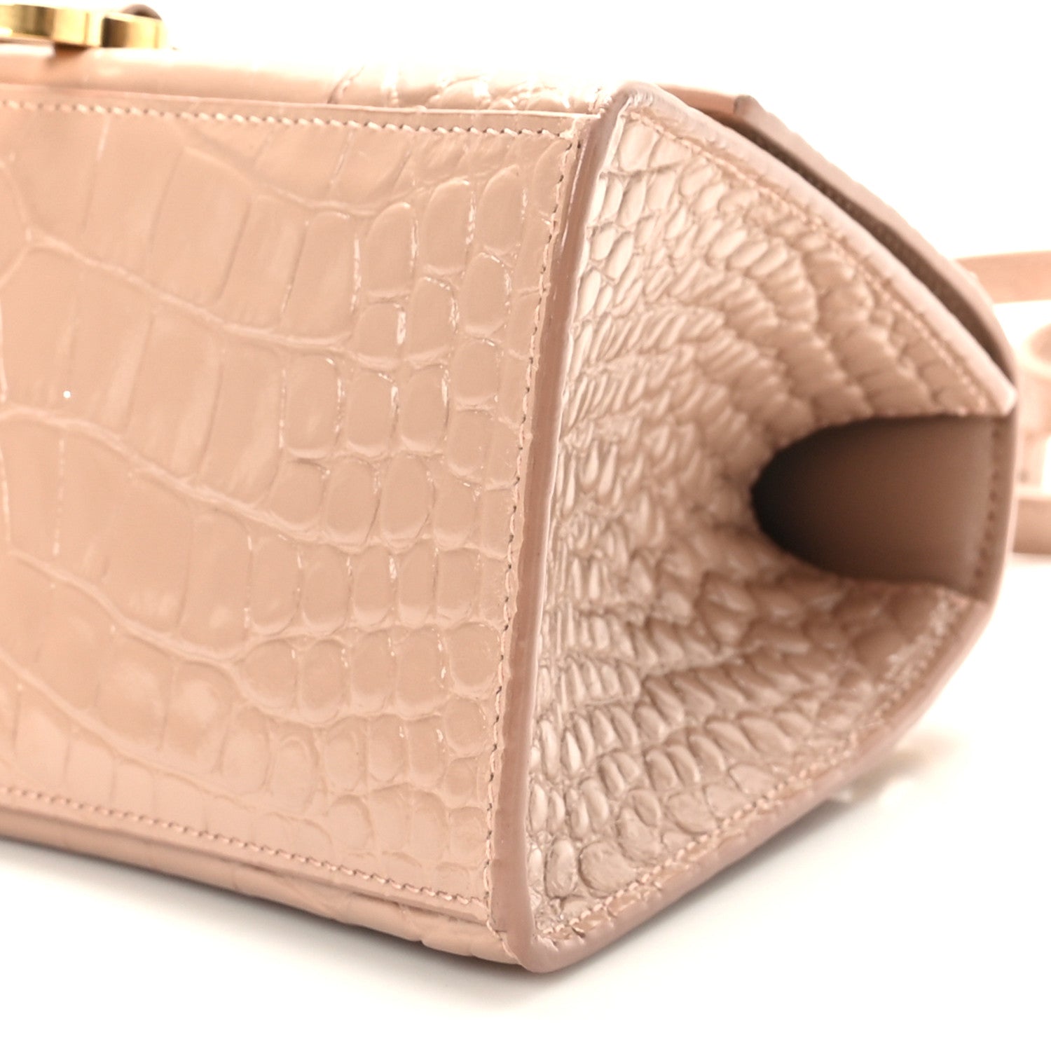 Balenciaga Shiny Calfskin Crocodile Embossed Small Hourglass Top Handle Bag Nude Beige 8 of 8