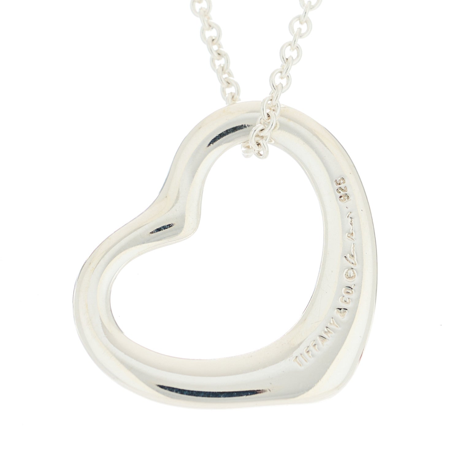 Tiffany Sterling Silver 22mm Elsa Peretti Open Heart Pendant Necklace 5 of 9