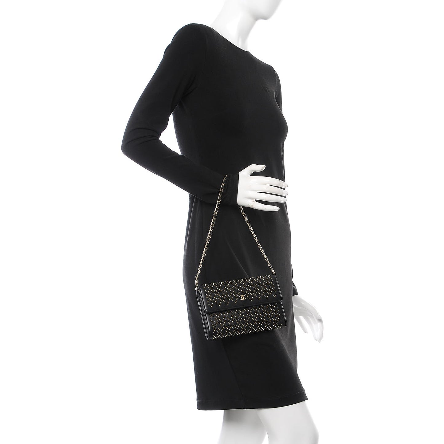 Lambskin Studded Chain Wallet Black