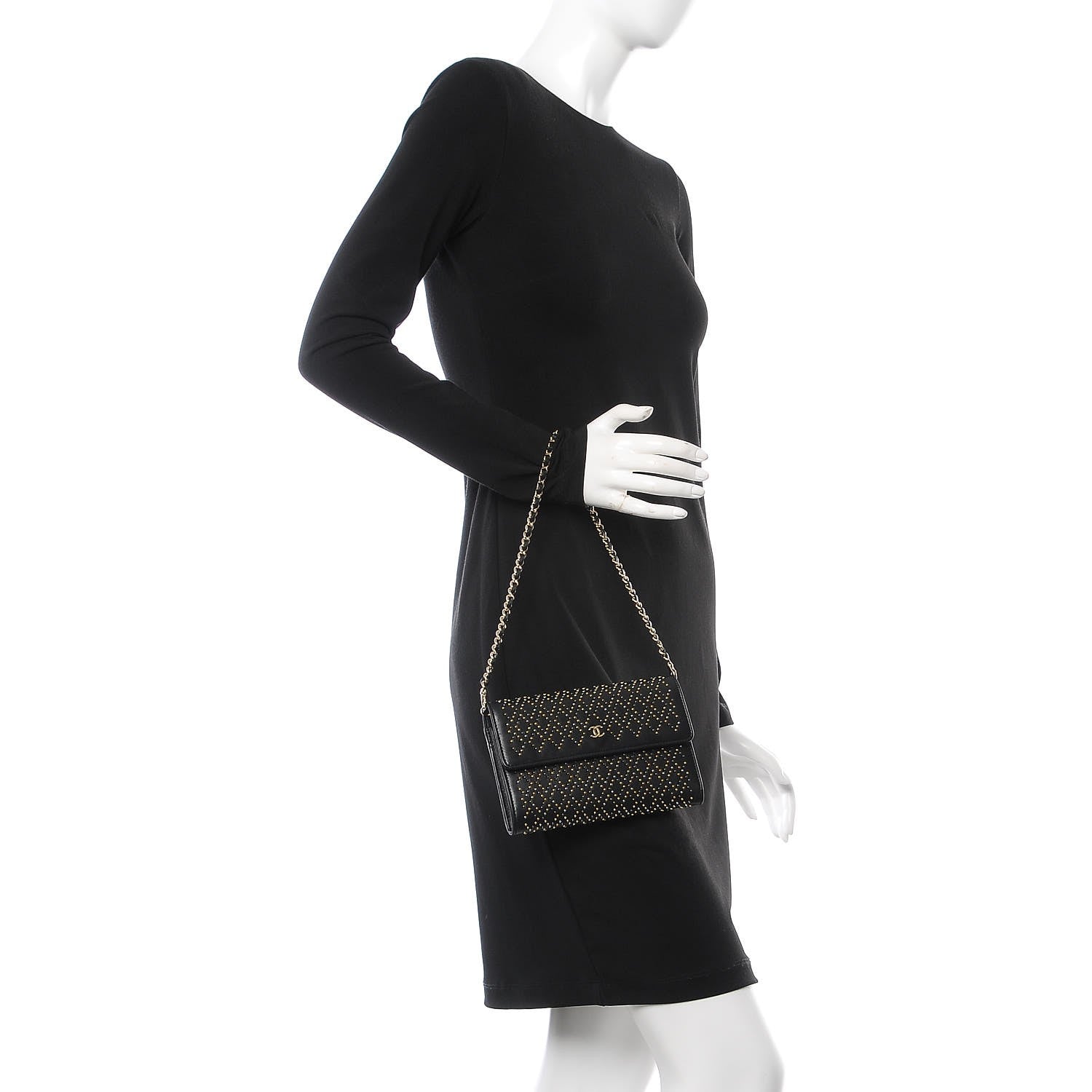 Chanel Lambskin Studded Chain Wallet Black 2 of 9