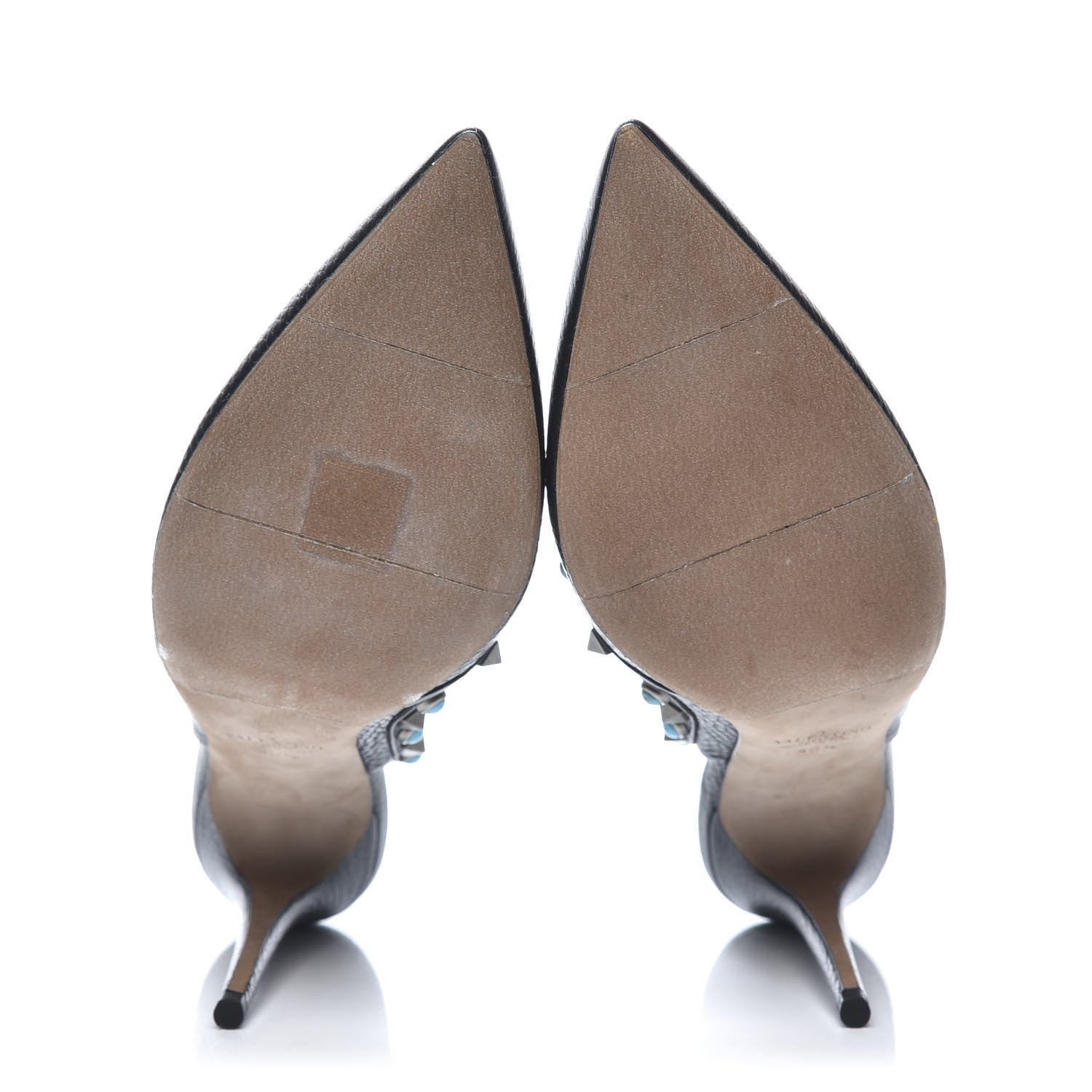 Valentino Garavani Pebbled Calfskin Turquoise Rockstud Rolling Ankle Strap 100mm Pumps 40.5 Black 6 of 9