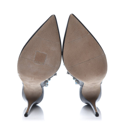 Valentino Garavani Pebbled Calfskin Turquoise Rockstud Rolling Ankle Strap 100mm Pumps 40.5 Black 6 of 9