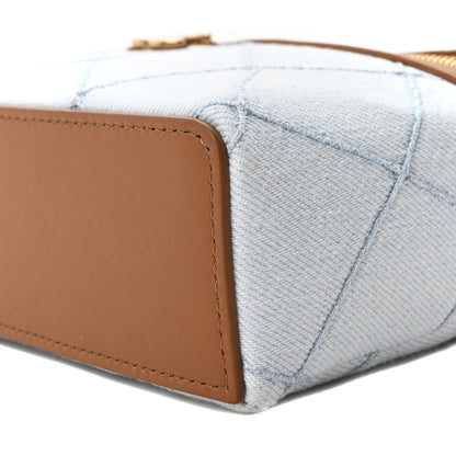 Chanel Washed Denim Calfskin Quilted Top Handle Slim Vanity Case With Chain Blue Brown 10 of 11
