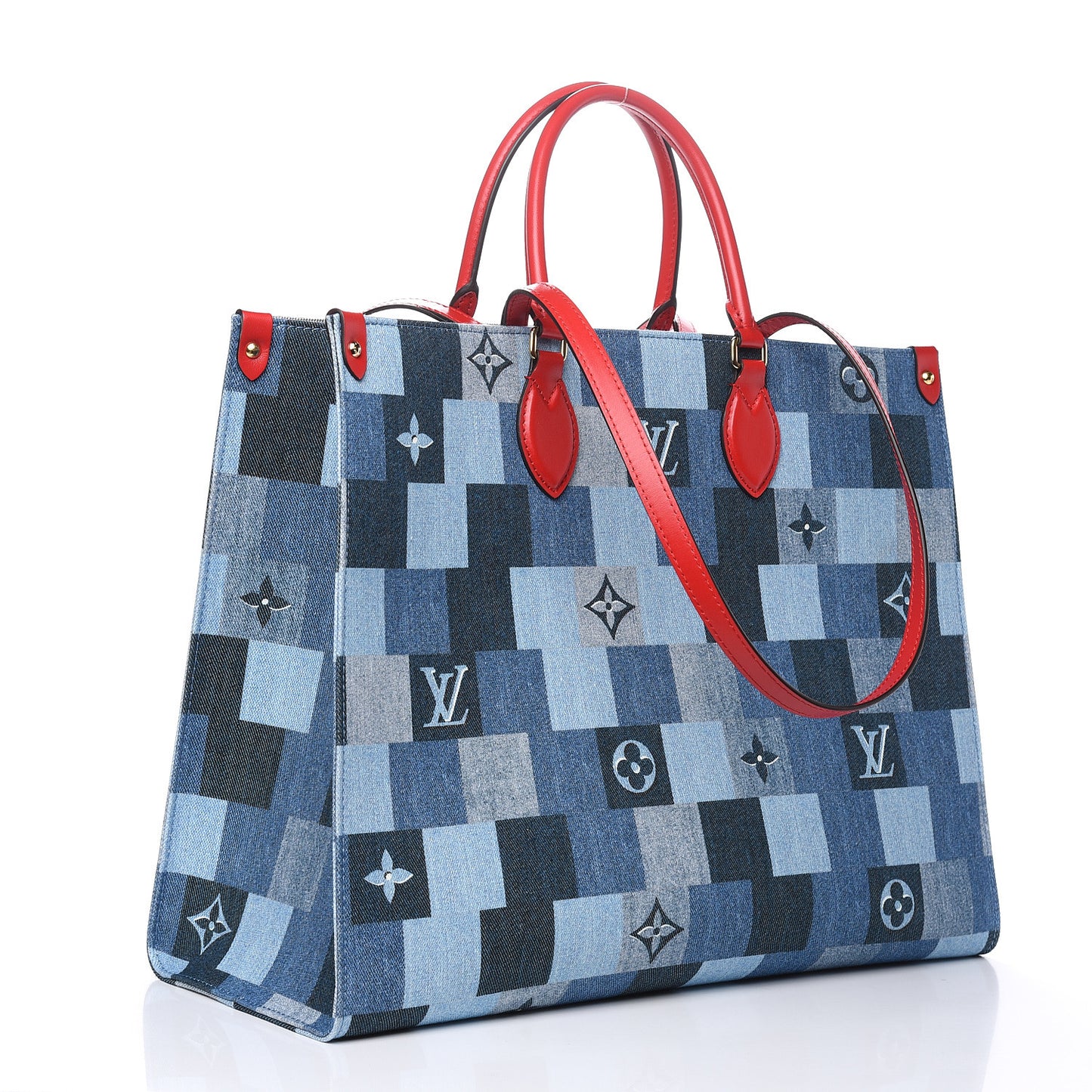 Denim Damier Monogram Onthego Blue Rouge