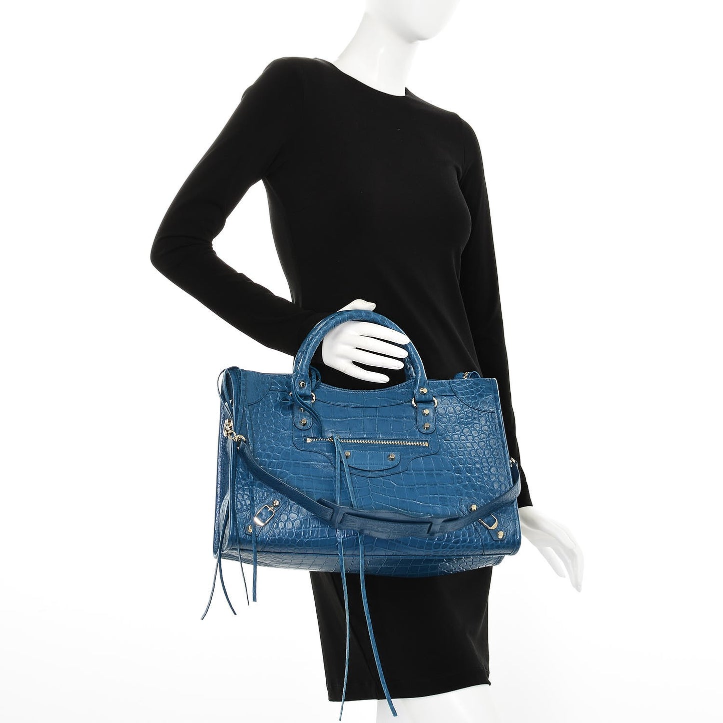 Calfskin Crocodile Embossed Classic Gold Hardware City Bleu Marine