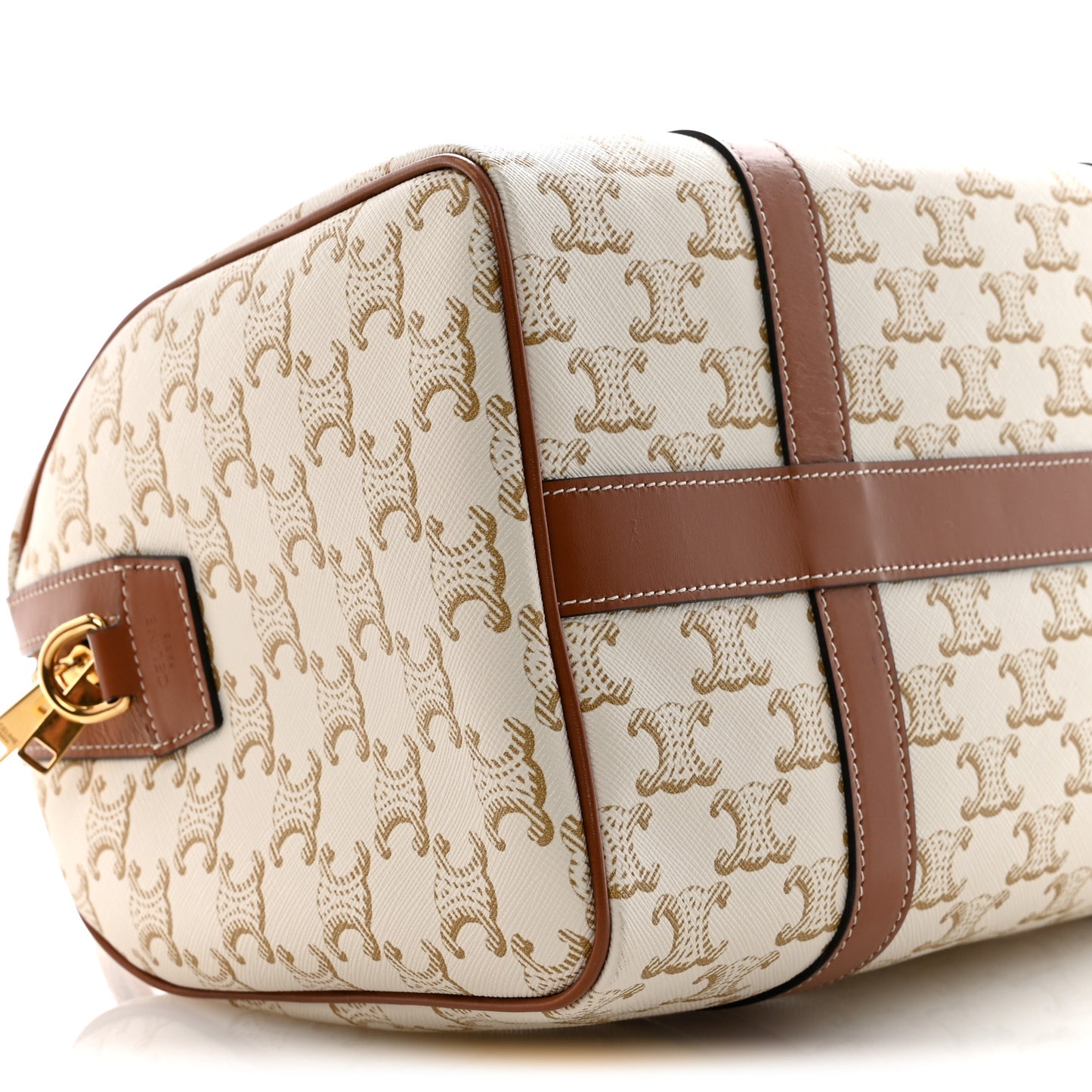Triomphe Canvas Calfskin Boston Bag White