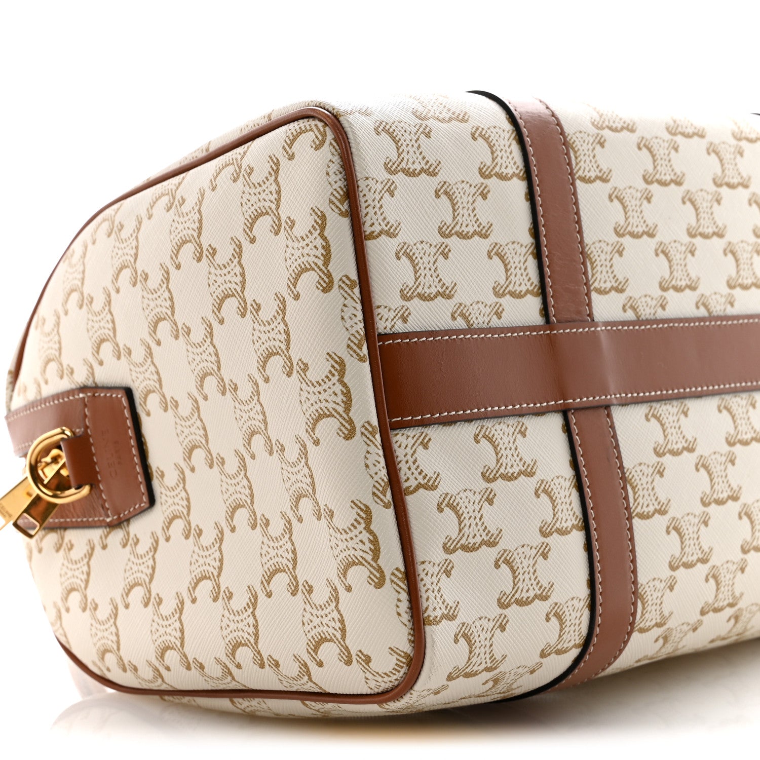 Celine Triomphe Canvas Calfskin Boston Bag White 10 of 13