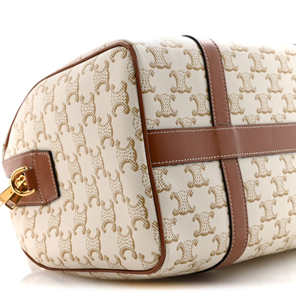Celine Triomphe Canvas Calfskin Boston Bag White 10 of 13