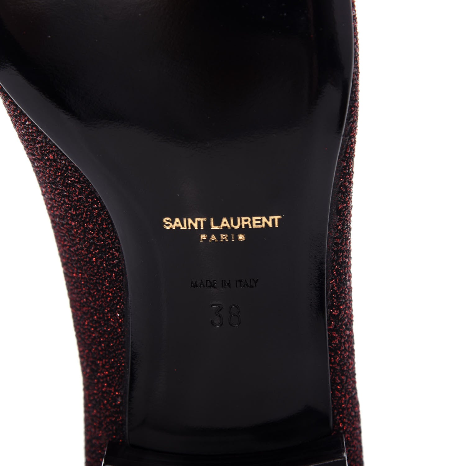 Saint Laurent Metallic Calfskin Smoking Slipper Flat Loafers 38 Red Glitter 9 of 11