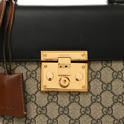 Gucci GG Supreme Monogram Calfskin Small Padlock Top Handle Bag Beige Black Cuir 8 of 11