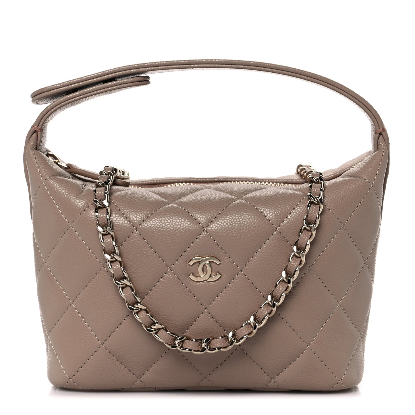 Caviar Quilted Hobo Clutch With Chain Beige