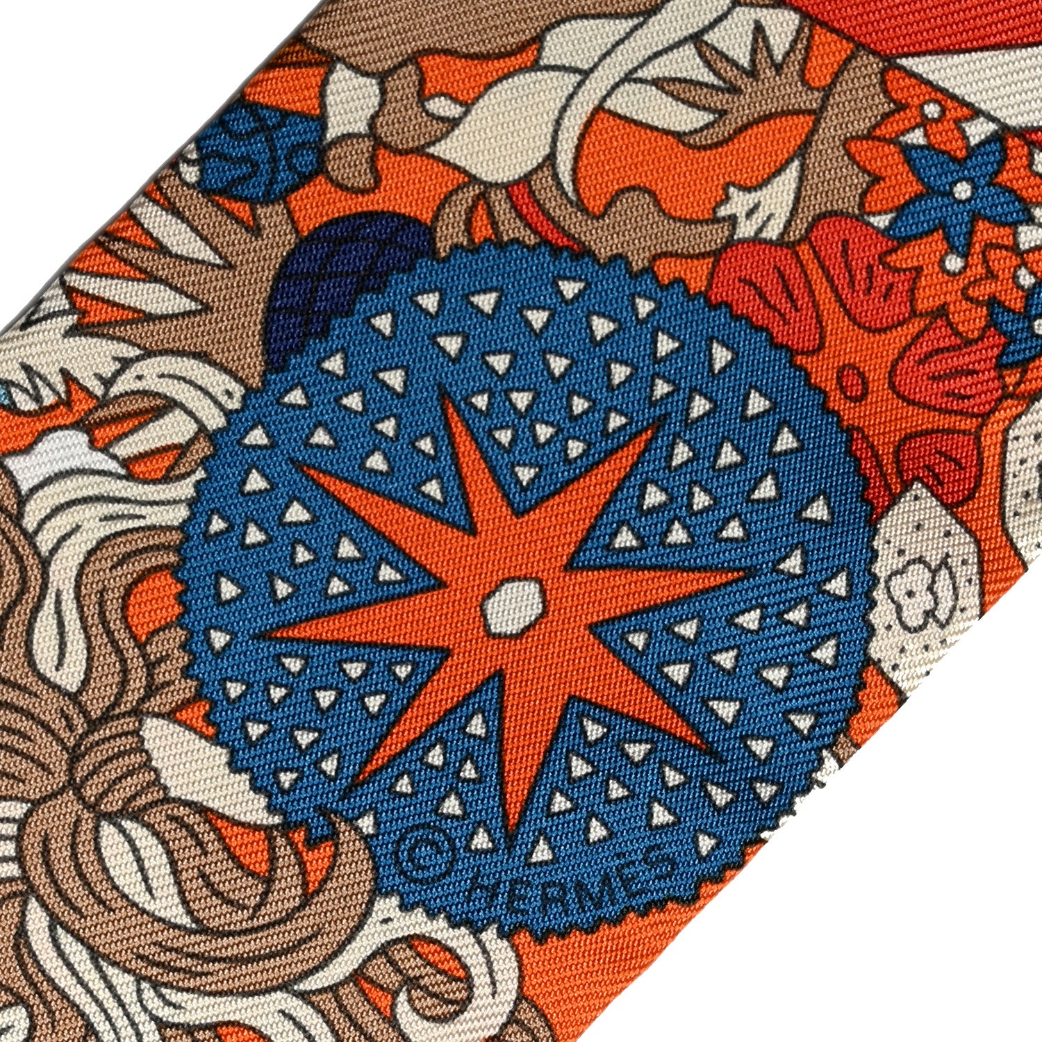 Hermes Silk De l'Ombrelle Aux Duels Twilly Bleu Potiron Creme 2 of 4