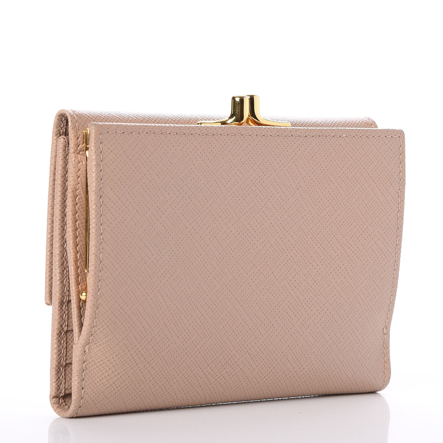 Prada Saffiano Kiss Lock Compact Wallet Cammeo 3 of 8
