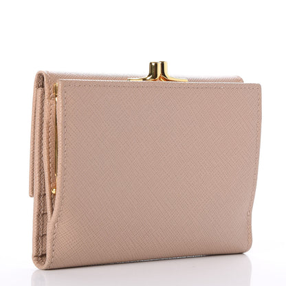 Prada Saffiano Kiss Lock Compact Wallet Cammeo 3 of 8