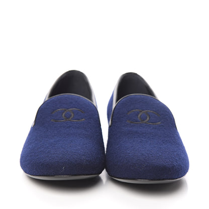 Chanel Fabric Lambskin Womens CC Mocassin Loafers 42 Navy Black 2 of 9