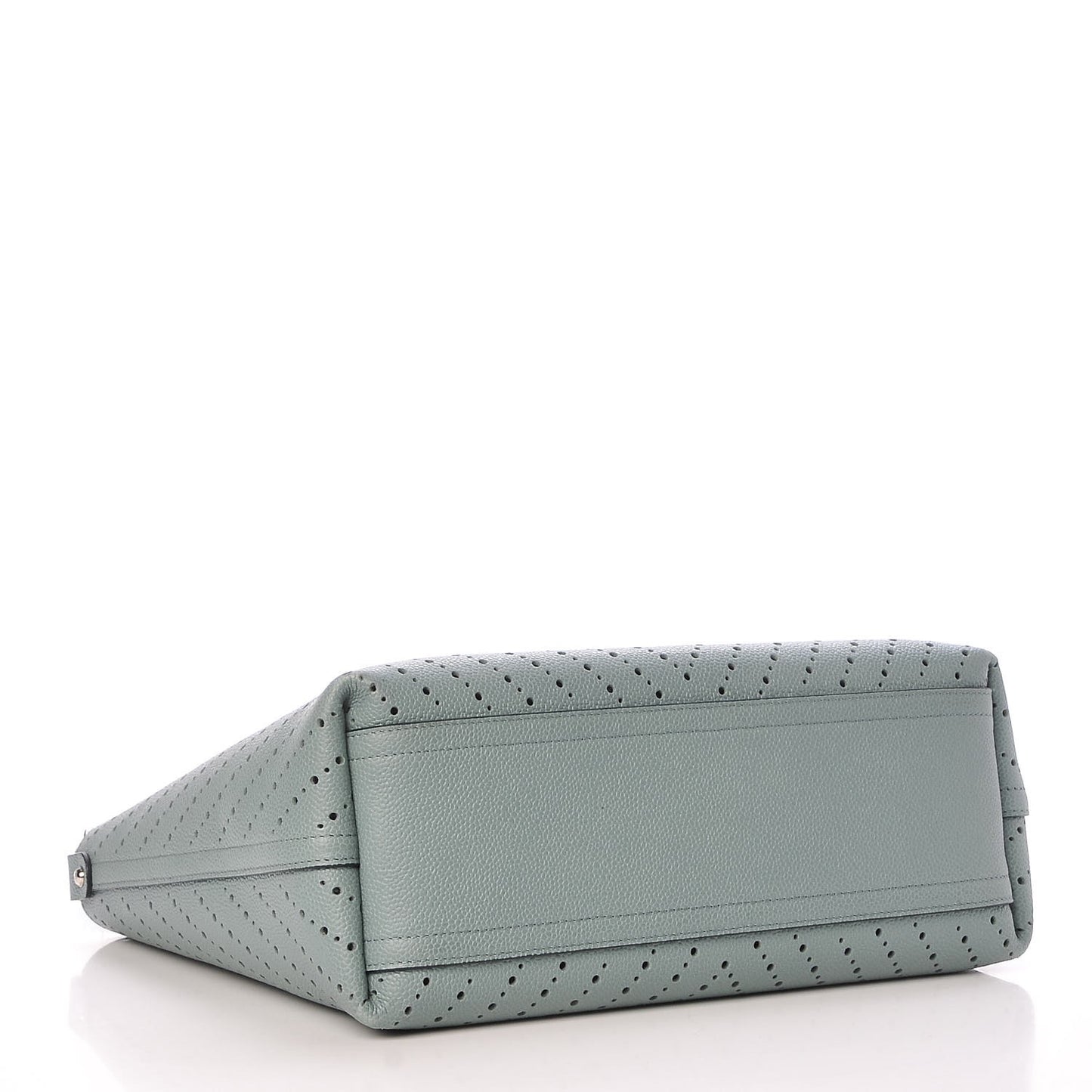 Perforated Grained Calfskin Large Shopping Tote Green