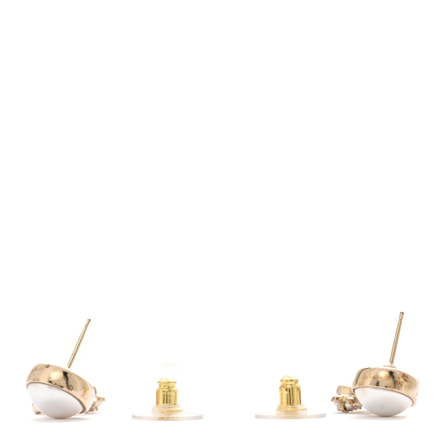 Pearl Crystal CC Flower Drop Earrings Gold Pearly White