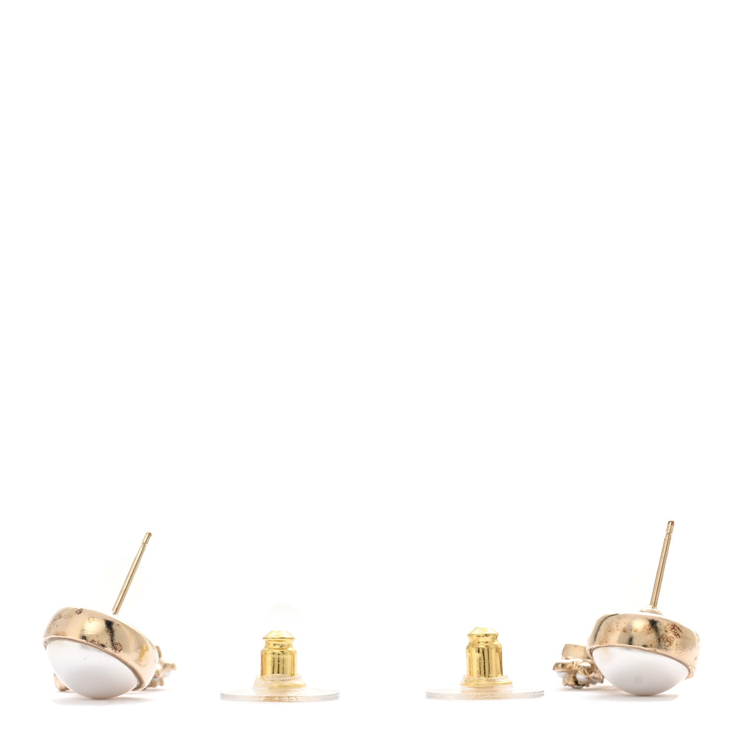 Chanel Pearl Crystal CC Flower Drop Earrings Gold Pearly White 3 of 5