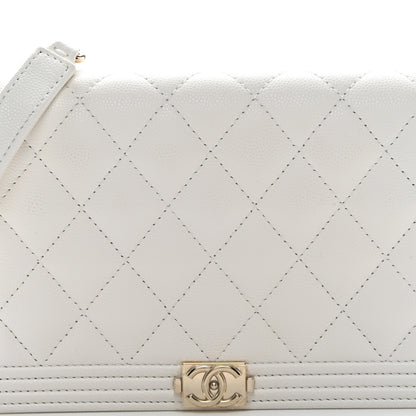 Chanel Caviar Quilted Boy Wallet On Chain WOC White 9 of 13