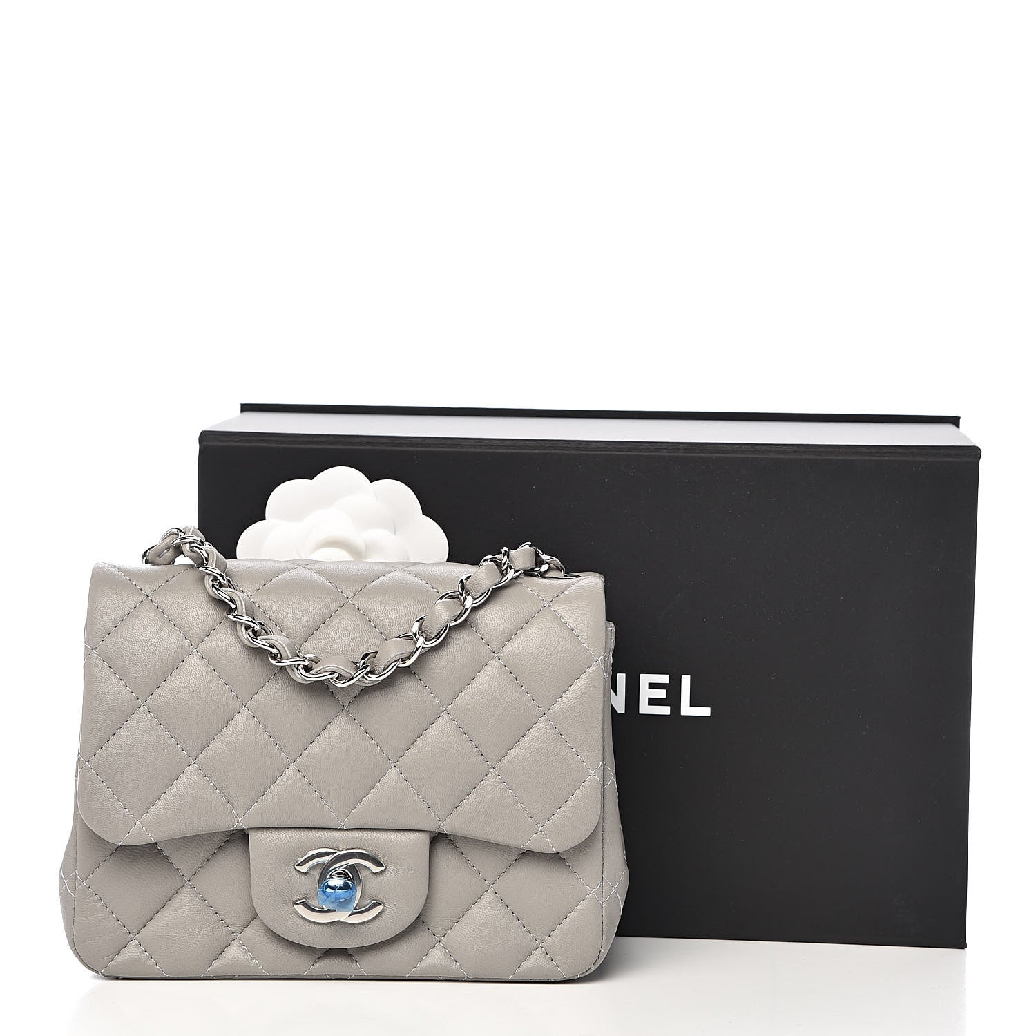 Chanel Lambskin Quilted Mini Square Flap Light Grey 11 of 11