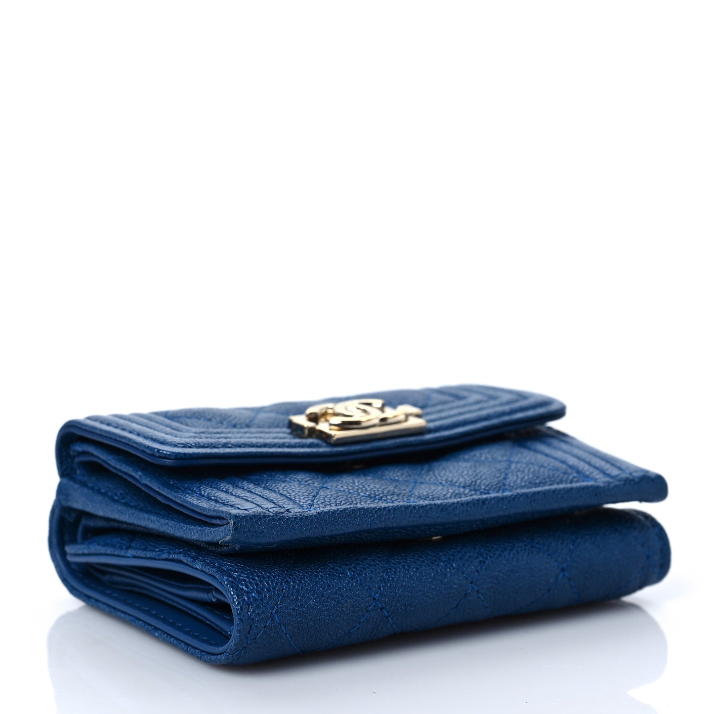 Caviar Quilted Small Boy Flap Wallet Blue