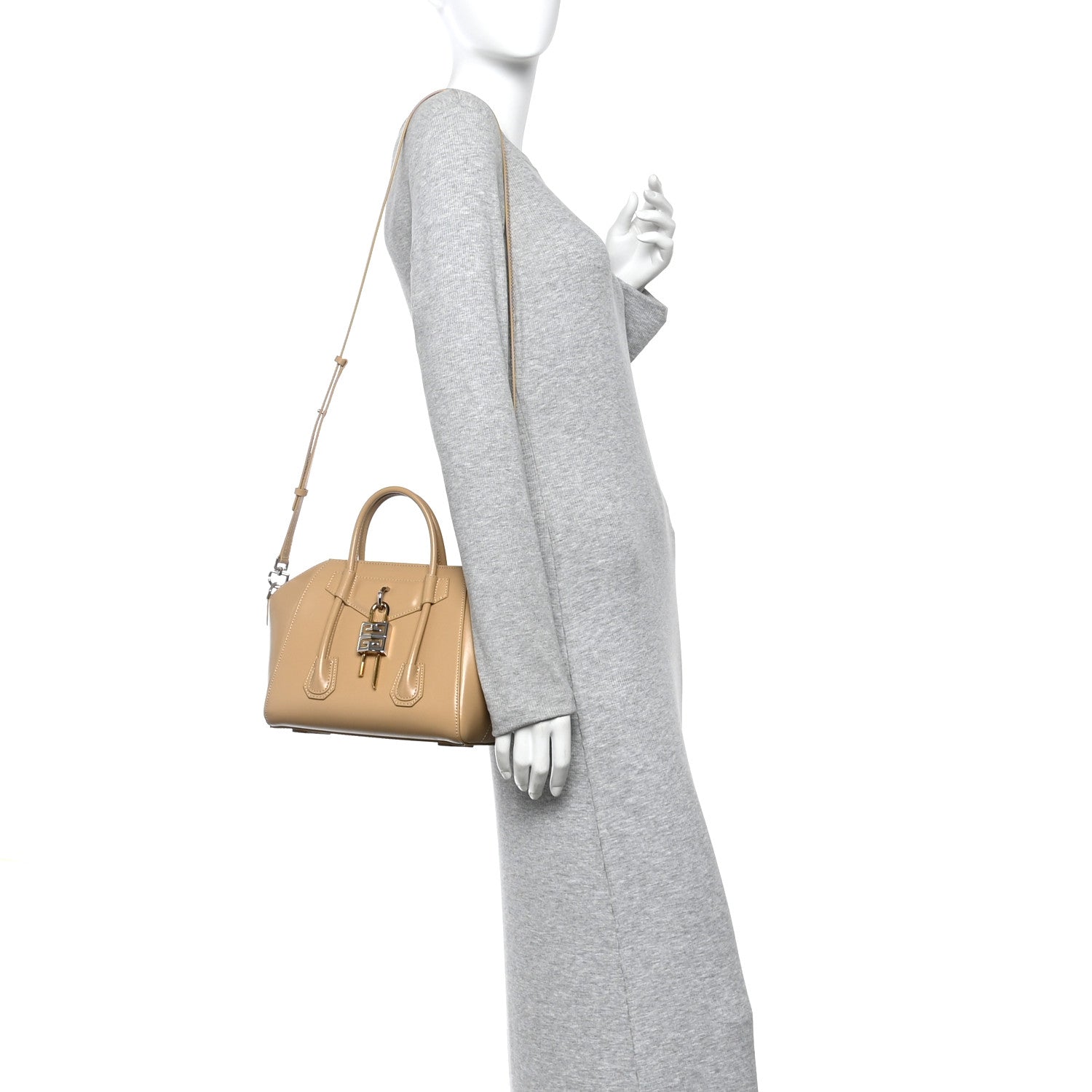 Givenchy Box Calfskin Mini Lock Antigona Shoulder Bag Beige