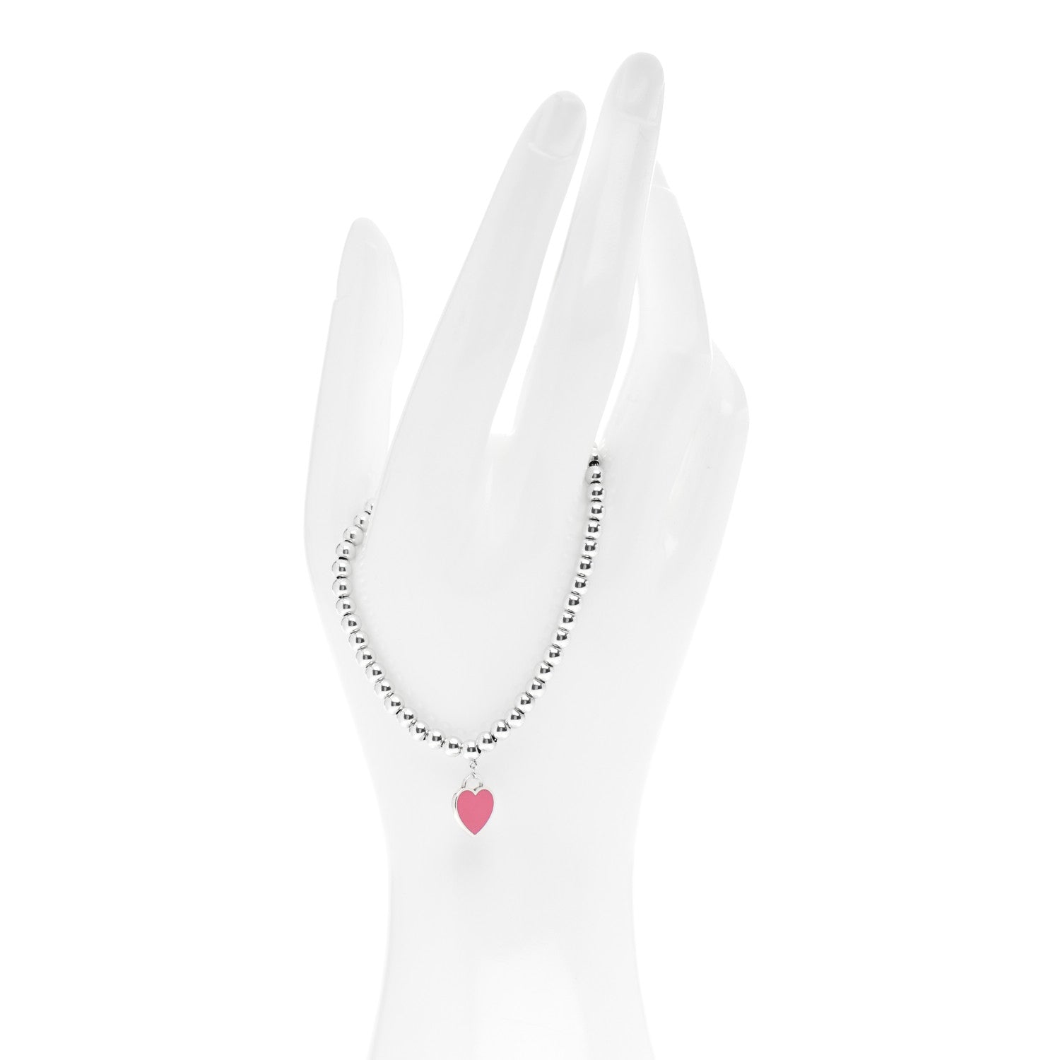 Tiffany Sterling Silver Enamel 4mm Return to Tiffany Heart Tag Bead Bracelet Hot Pink 2 of 4