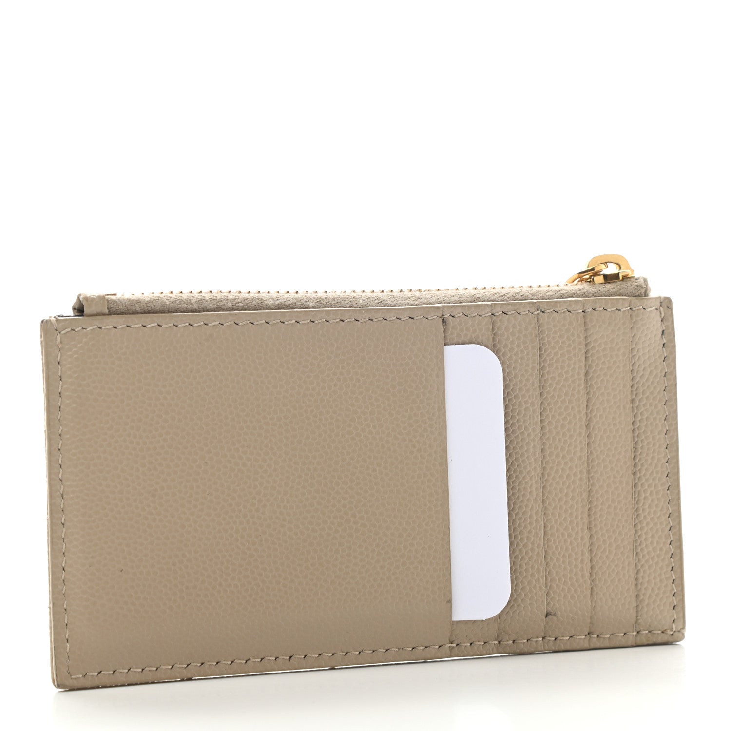 Saint Laurent Grain De Poudre Matelasse Chevron Monogram Fragments Zippered Card Case Sea Salt 3 of 8