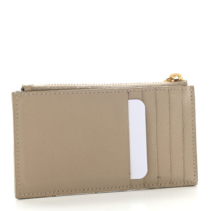Saint Laurent Grain De Poudre Matelasse Chevron Monogram Fragments Zippered Card Case Sea Salt 3 of 8