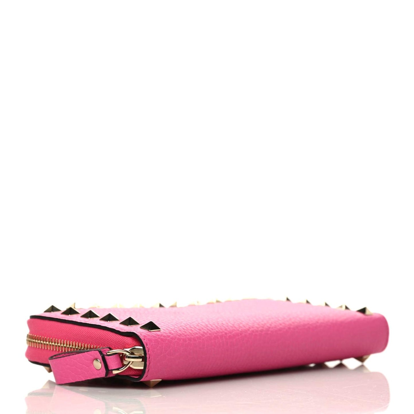 Pebbled Calfskin Rockstud Zip Around Wallet Pink Orchid