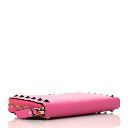 Valentino Garavani Pebbled Calfskin Rockstud Zip Around Wallet Pink Orchid 4 of 9