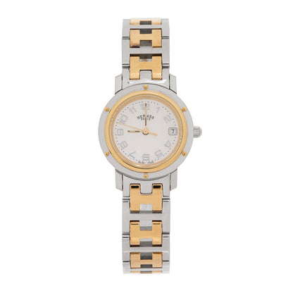 Hermes Stainless Steel Mother of Pearl 24mm Clipper Quartz Watch Gold 1 of 5