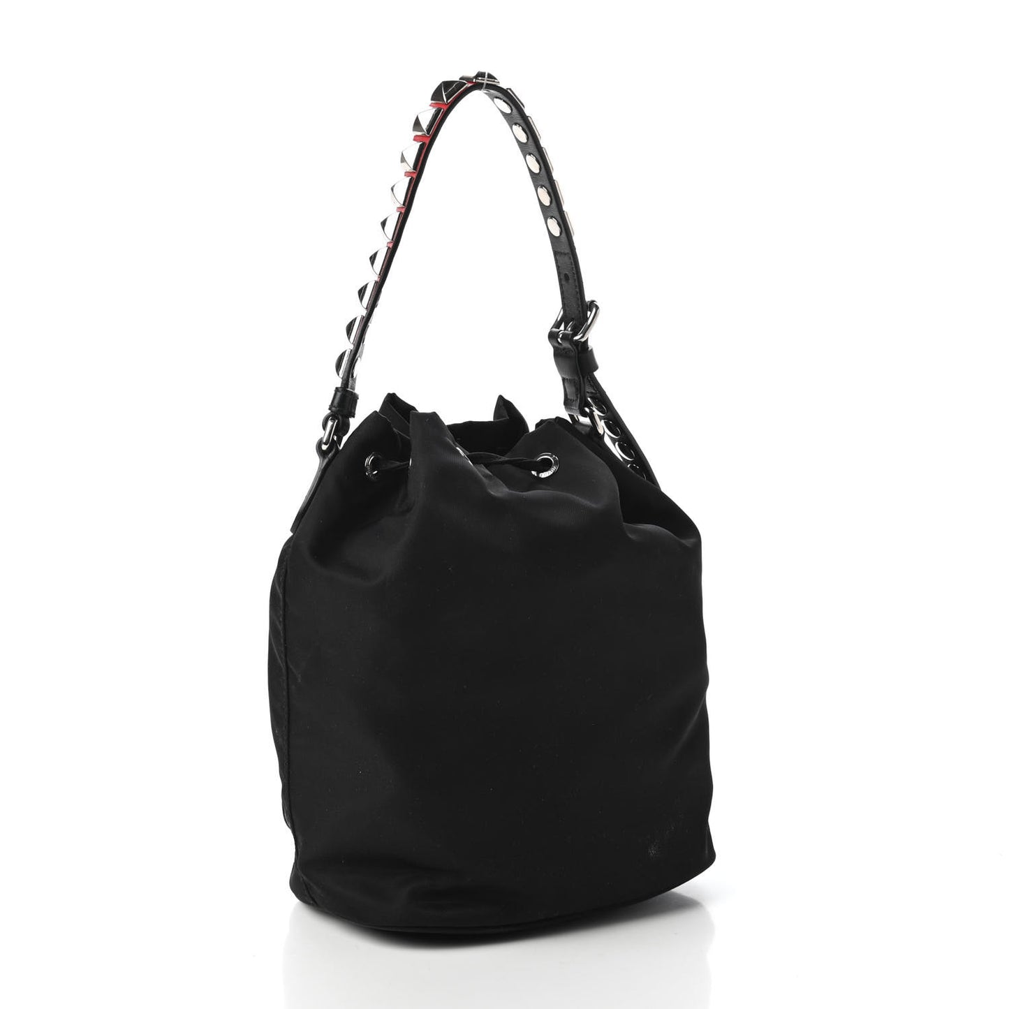 Tessuto Nylon Studded New Vela Mini Bucket Crossbody Bag Black Fuoco