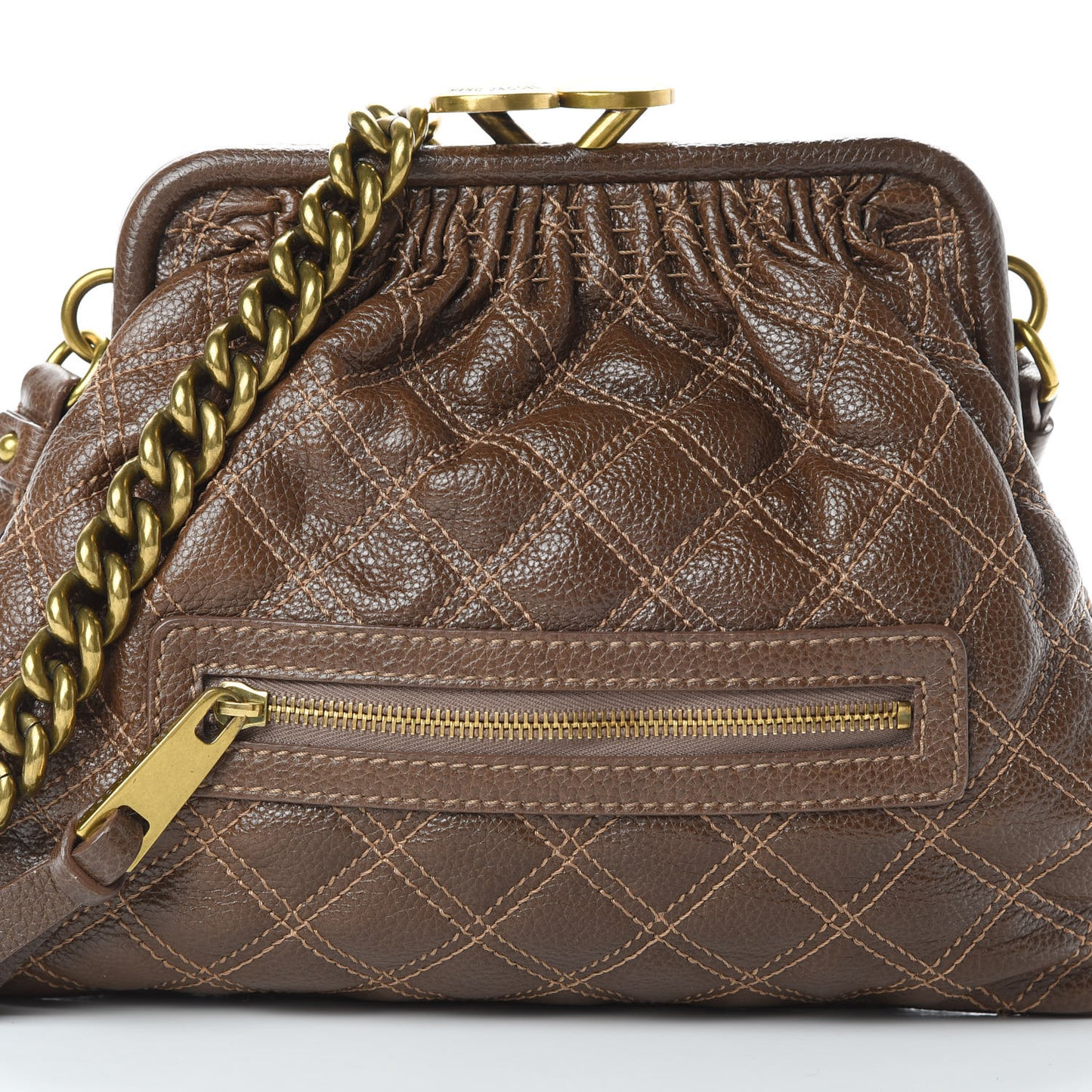 Calfskin Quilted Little Stam Brown