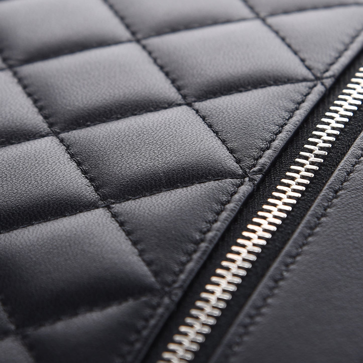 Lambskin Quilted Large Vanity Pouch Black