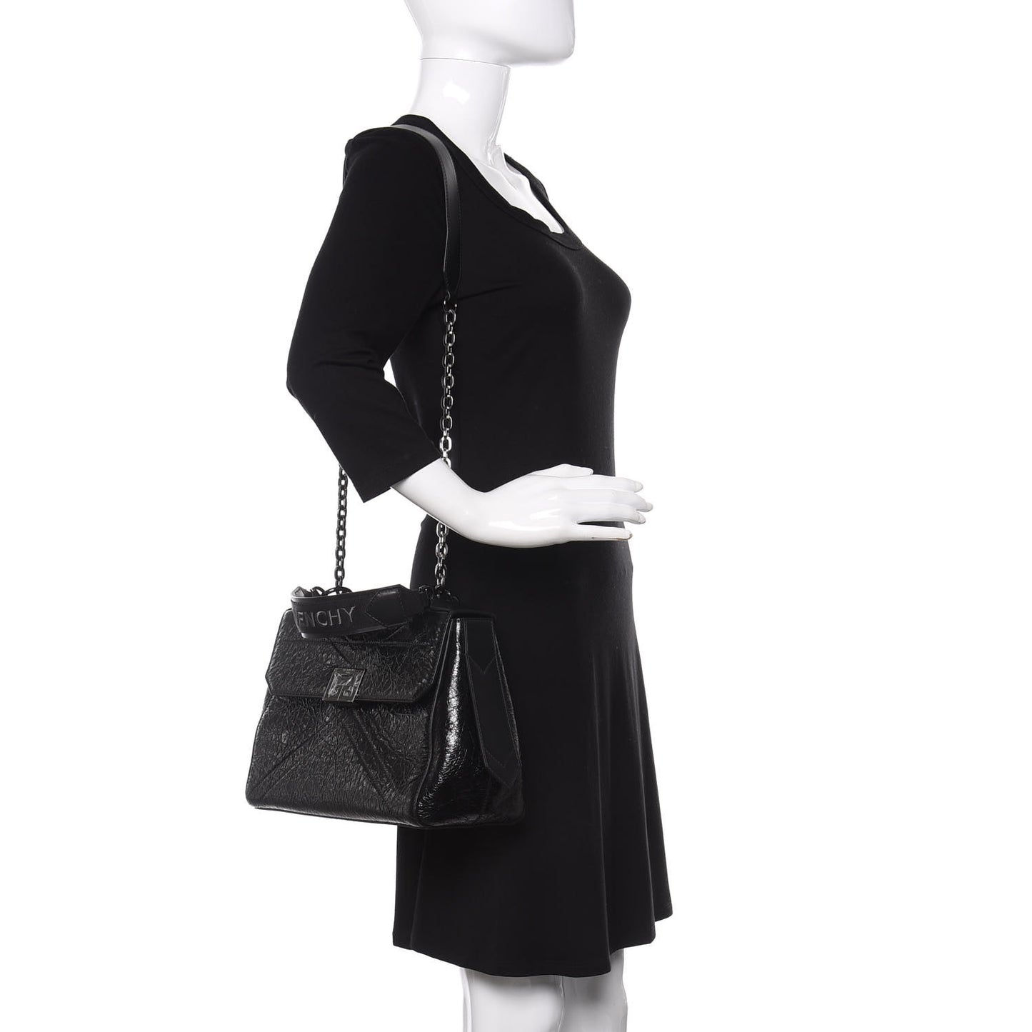 Creased Patent Calfskin Medium ID Flap Black