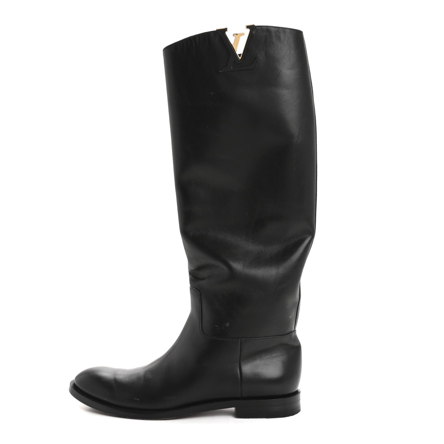Calfskin Heritage Flat High Boots 37.5 Black