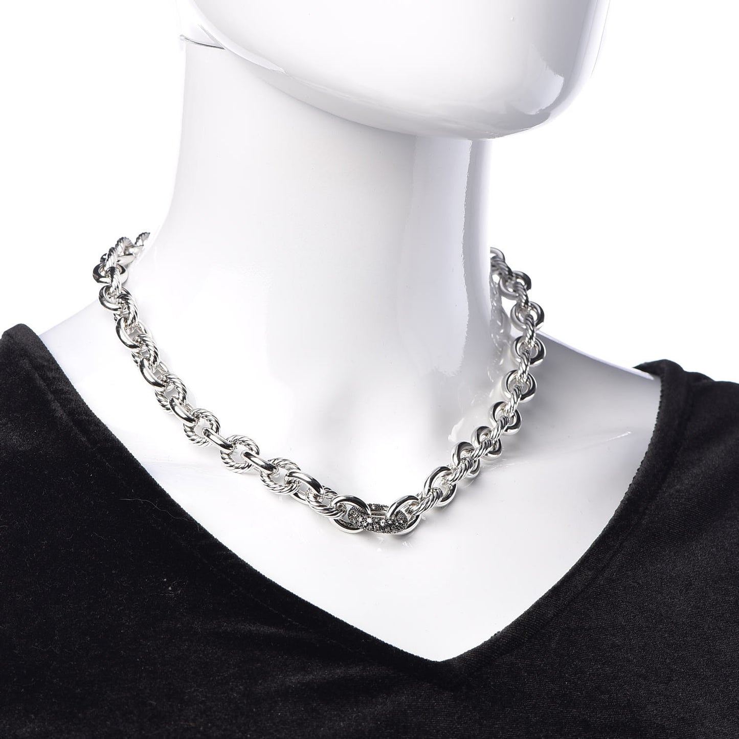 Sterling Silver Diamond Midnight Melange Oval Link Necklace