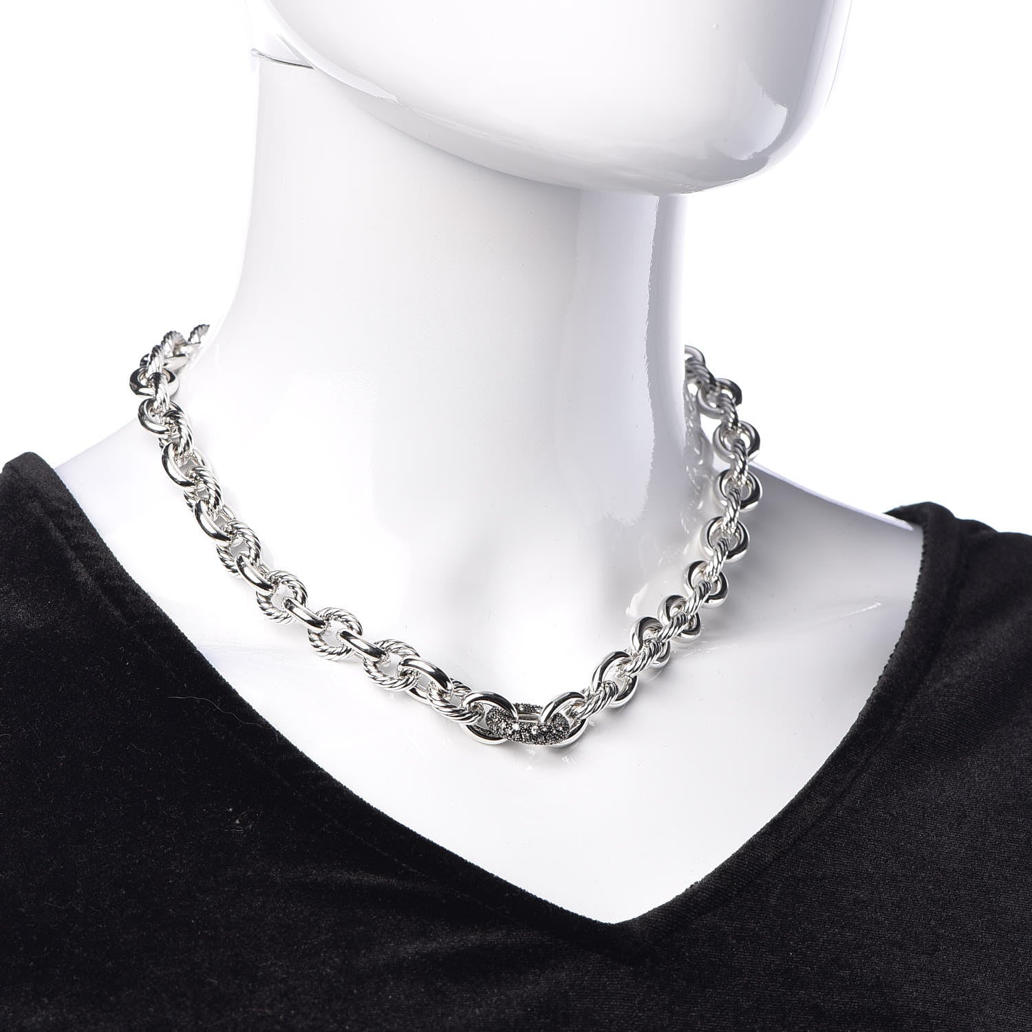 David Yurman Sterling Silver Diamond Midnight Melange Oval Link Necklace 2 of 5