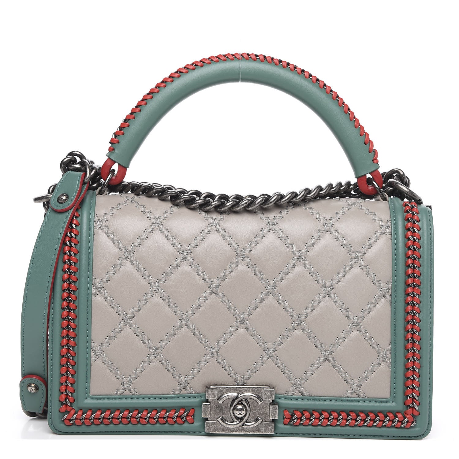 Chanel Calfskin Quilted Medium Boy Top Handle Flap Grey 1 of 11