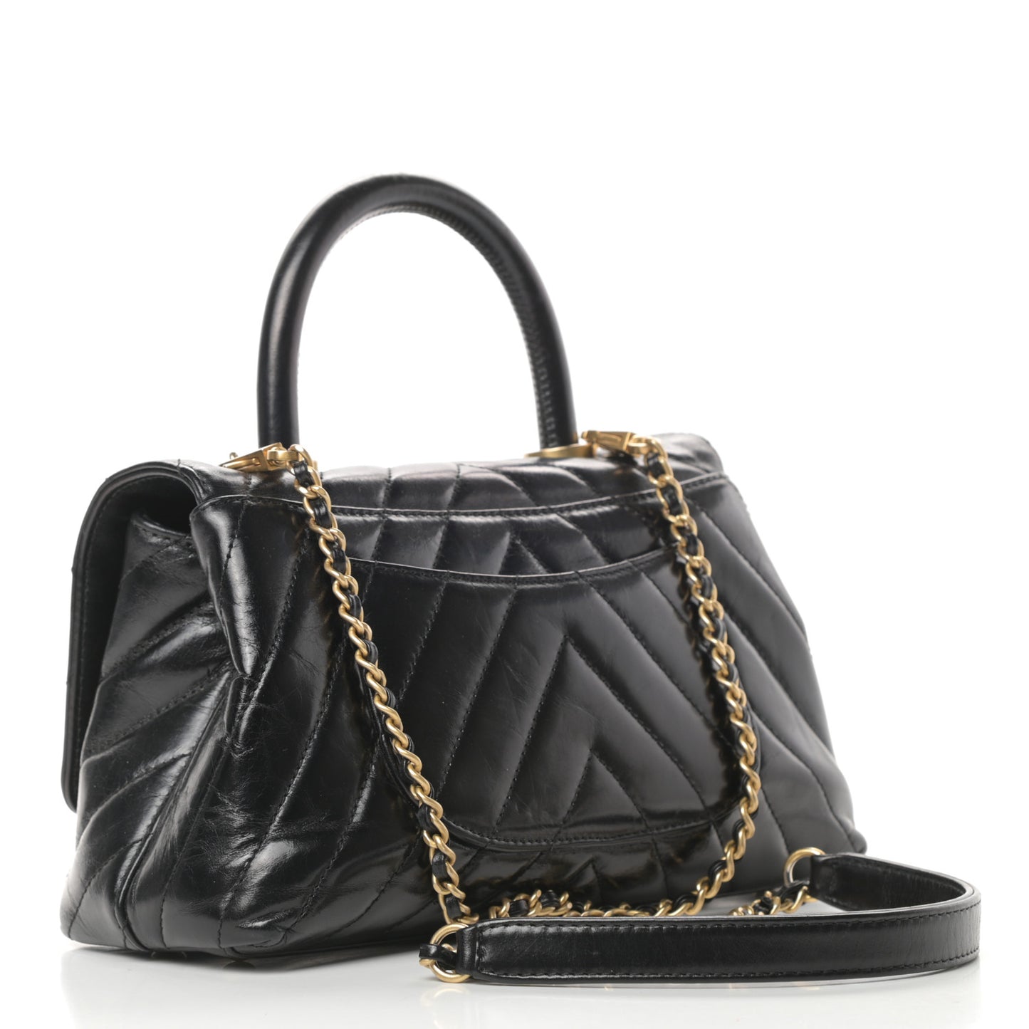 Calfskin Chevron Quilted Mini Coco Handle Flap Black