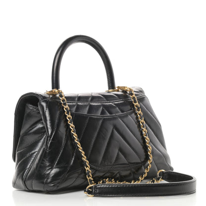 Chanel Calfskin Chevron Quilted Mini Coco Handle Flap Black 3 of 11