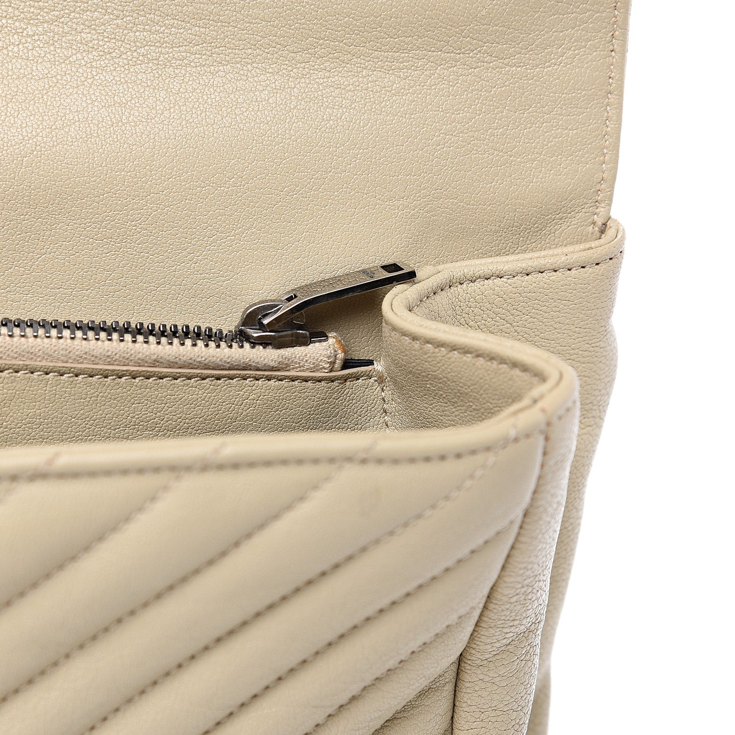 Sheepskin Matelasse Chevron Monogram Large College Satchel Beige